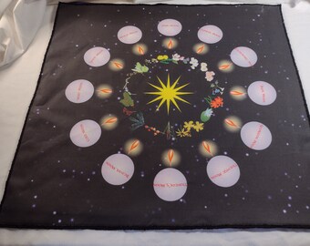 Rad der Vollmonde und Blumen - Heidnisches oder Wicca Altar Tuch oder Tarot Matte