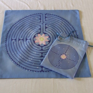 Set di tovaglia per altare o borsa per tarocchi e tappetino - Labirinto di loto - Tovaglia per altare o tarocchi con borsa con coulisse - Tovaglia per divinazione o tappetino per lanci con custodia