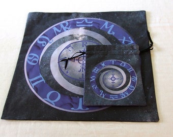 Tarot or Rune or Altar Cloth - Tarot Wheel of Fortune - Pagan or Wicca Altar or Tarot Cloth, Drawstring bag or Cloth and Bag Set