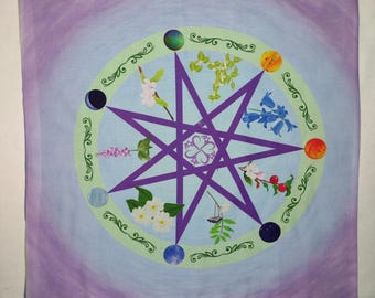 Nappe d'autel étoile des fées - tapis de tarot heptagramme floral pour les fées, les elfes et tous les fées