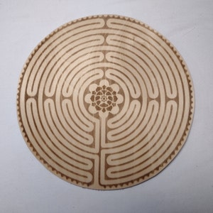 Wooden Laser Etched Plaque - Labyrinth - Original art etched on wood - Labyrinth of Chartres