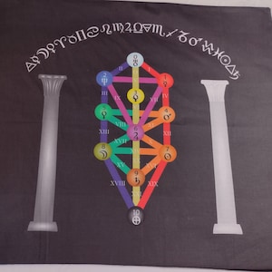 Nappe d'autel ou tapis de tarot - Arbre de vie de la Kabbale - Noir (Kaballah, Qabal) - Nappe d'autel païenne ou tapis de tarot, sac à cordon ou tissu et ensemble de sac