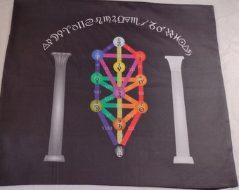 Árbol de la Vida de la Cábala en mantel de altar pagano negro o tapete de tarot. Bolsa a juego disponible.