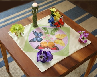 Vier Elemente Schmetterlinge Pagan oder Wicca Altar oder Tarot Tuch, Kordelzug oder Beutel und Tuch Set