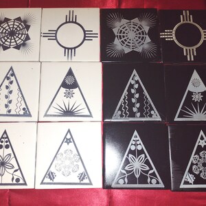 Laser Etched Altar Tiles - Seasonal & Calendar Symbols on Ceramic Tile - Traditional symbols ready for your altar or as coasters or décor