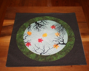 Pure Silk Altar Cloth or Tarot Cloth - Reflections in an Autumn Pond  - Pagan or Wicca Altar Cloth for Mabon