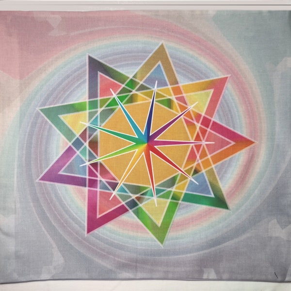 Altar Cloth or Tarot Mat - Rainbow Enneagram - Nonagram, Bahai Star, Pagan or Wiccan Altar Cloth or Tarot Cloth