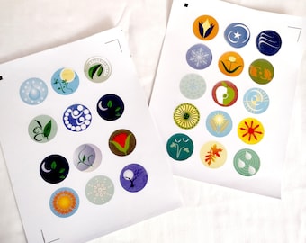 Stickers - 24 Time and Season Symbols for Calendars, Pagan Datebooks, Wiccan Book of Shadows & Planner Stickers
