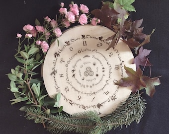 Wooden Plaque - Laser Etched on Wood - Walking the Wheel of the Year - Original art etched on wood - Celtic Horoscope