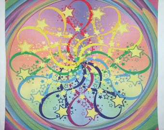 Rainbow Infinity Star Altar Cloth or Tarot Mat - Spiral Cosmic Witch Decor | Pagan Wiccan Ritual Tapestry