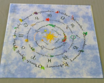 Caminhando a Roda do Ano, Versão Solar - Toalha de Altar Pagã ou Wicca ou Tapete de Tarô