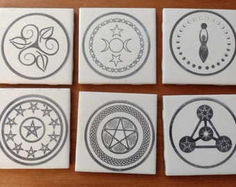 Lasergeätzte Wicca-Altarfliesen, heidnisches Symboldekor, Keramikfliese