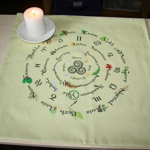 Altar Cloth or Tarot Mat - Walking the Wheel of The Year in Yellow - Pagan or Wicca Altar or Tarot Cloth