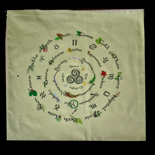 Altar Cloth or Tarot Mat - Walking the Wheel of The Year in Yellow - Pagan or Wicca Altar or Tarot Cloth