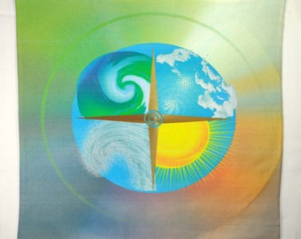 Helle Elementale Kräfte Altar Tuch oder Tarot Matte - Erde, Luft, Wind und Feuer Design - Pagan oder Wicca Altar oder Tarot Tuch Mit Kompass Rose