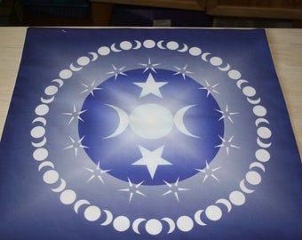 Altar Cloth or Tarot Mat - Triple Moon Goddess in Blue - Pagan or Wicca Altar or Tarot Cloth, Drawstring bag or Cloth and Bag Set