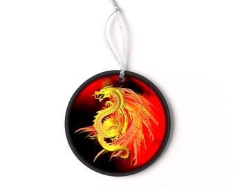 Golden Dragon Runde Keramik Ornament