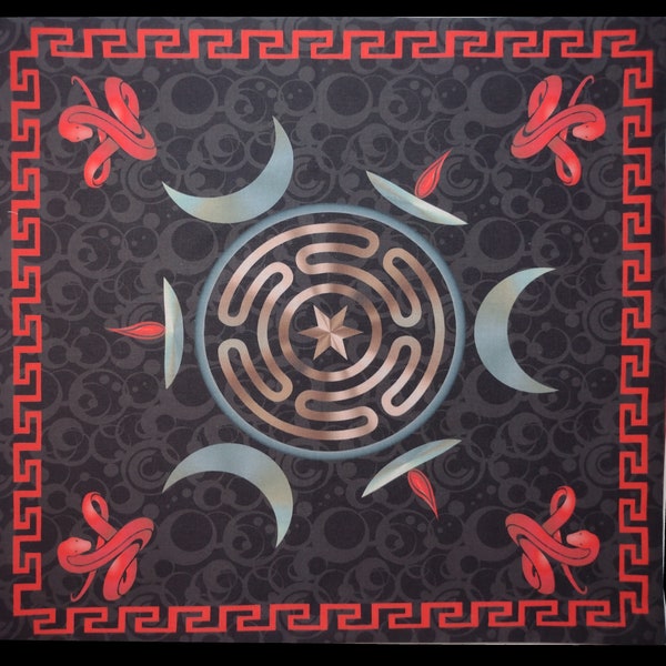 Altar Cloth or Tarot Mat - Hekate's (Hecate) Wheel Altar Cloth - for Pagan or Wiccan Altar, Tarot, Drawstring bag or Cloth and Bag Set