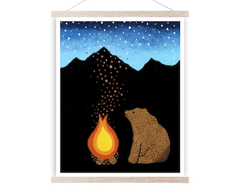 Bear Print (bear art - bear art nursery - bear print nursery - campfire art - camping print - cabin decor - cabin print - cabin bear)
