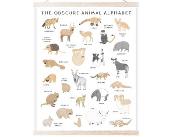 Obscure impression alphabet animaux (alphabet des animaux - impression alphabet - affiche alphabet animal - art animalier - art pour chambre d'enfant - décoration de chambre d'enfant)