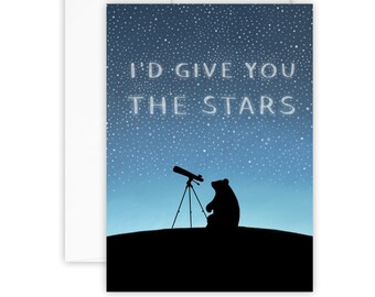 Carte ours (je vous donne les étoiles - carte étoiles - carte d'anniversaire - saint valentin - carte romantique - cartes d'amour - carte de saint valentin)
