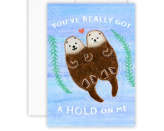 Otters Holding Hands Card (anniversary card - valentines day - romantic card - love cards - i love you - valentines day card - card for her)