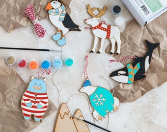 DIY Ornament Party Pack (diy ornament kit - craft kit - diy kits for adults - artic animals - orca gift - puffin gift - yeti gift)