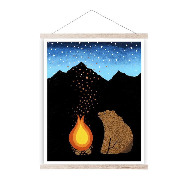 Bear Print bear art bear art nursery bear print nursery campfire art camping print cabin decor cabin print cabin bear image 1