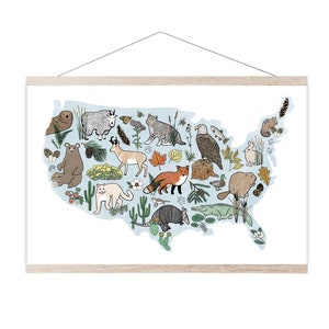Flora + Fauna der USA Print (Landkarte - Baby Shower Geschenk - Kinder Wandkunst - Tier Karte - Animal Print - Tierkunst - Kinderzimmer Kunst)