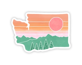 Washington Sunset Sticker (Washington sticker - Washington state sticker - Washington decal - Washington vinyl sticker - Washington gift)