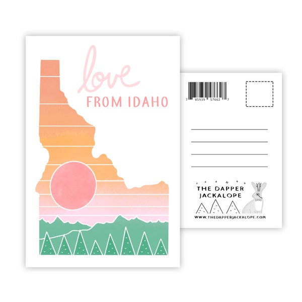 Love from Idaho Postcard (carte idaho - état de l'idaho - carte postale de l'idaho - boise idaho - cadeaux de l'idaho - fabriqué dans l'idaho - carte postale faite à la main)