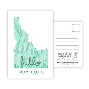 Bonjour de la carte postale de l'Idaho (carte idaho - état de l'idaho - carte postale de l'idaho - boise idaho - cadeaux de l'idaho - fabriqué dans l'idaho - carte postale faite à la main)