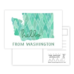 Cartão postal Olá de Washington (cartão de Washington - estado de Washington - cartão postal de Washington - presentes de Washington - cartão postal feito à mão)