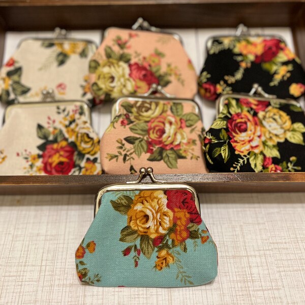 Floral Coin Purses• Floral• Coin Purse• Gift for Her• Ball Clasp• Small Wallet• Gift• Change Purse• Roses