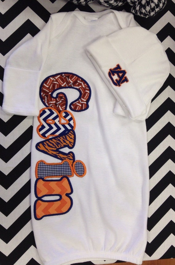 Items similar to Auburn Inspired New Born Baby Gown and Cap Football