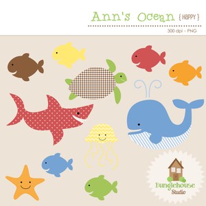 Cute Ocean Animals Clip Art Set for Personal and Commercial Use