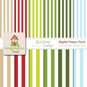 Christmas Digital Paper Pack | Merry Christmas Stripes | Instant Download | Red and Green Papers