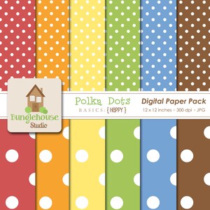 Polka Dot Scrapbook Paper Instant Download Digital Paper Pack Happy Style