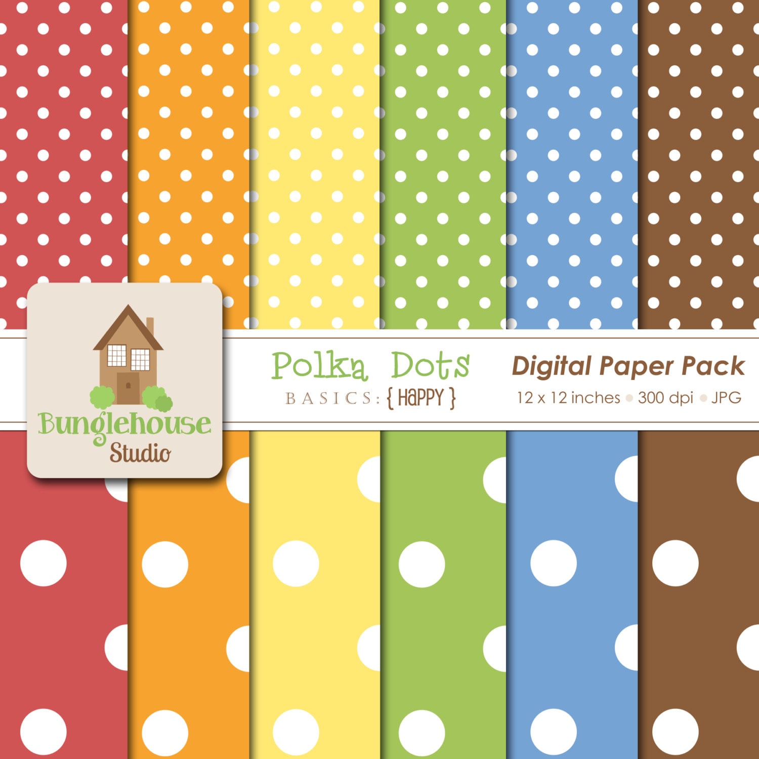 Polka Dot Scrapbook Paper Instant Download Digital Paper Pack Happy Style