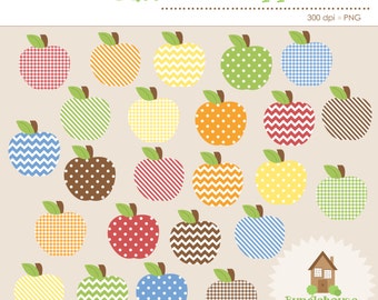Apple Clipart | Patterned Apples Clip Art Graphics Set | Instant Download | Personal & Commercial Use | Digital Scrapbooking