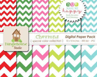 NEW Christmas Chevron Digital Papers | Holiday Favorites Special Color Collection | HUE Make Me Happy | Festive Christmas Colors Paper Pack