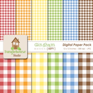 Gingham Digital Papers | CU Digitals | Gingham Background | Instant Download | Primary Color Gingham | Checked Paper Pack | Picnic Papers
