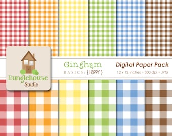 Gingham Digital Papers | CU Digitals | Gingham Background | Instant Download | Primary Color Gingham | Checked Paper Pack | Picnic Papers