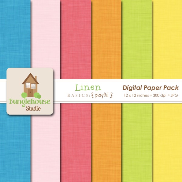 Bright Linen Paper Pack | Instant Download | Linen Digital Papers | Digital Scrapbooking | Pink, Yellow Linen Papers | Orange, Blue Linen