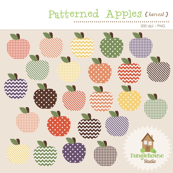 Apple Clip Art | Fall, Autumn, Thanksgiving, Harvest Apple Graphics | Patterned Apples Clipart | Digital Scrapbooking | Personal, CU Clipart
