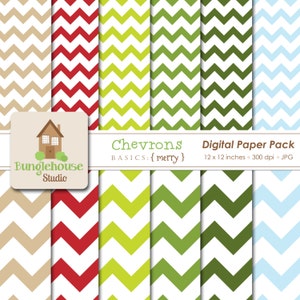 Christmas Chevron Digital Paper Pack Red and Green Paper Set Holiday Digital Scrapbooking Basics Merry Style