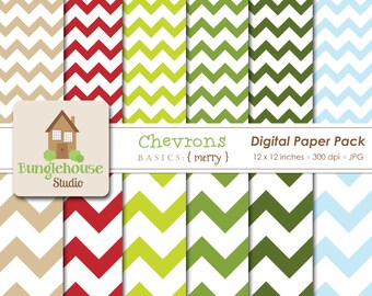 Christmas Chevron Digital Paper Pack Red and Green Paper Set Holiday Digital Scrapbooking Basics Merry Style