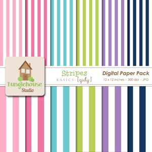 Stripes Digital Paper Pack | Commercial Use Backgrounds | Girly Stripe Background Paper | Instant Download | Digital Scrapbooking Basics