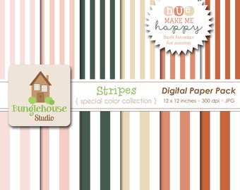 Autumn Fall Stripe Digital Paper Pack | Calming Neutral Autumn 12 x 12 Digitals | Boho Inspired Striped Backgrounds | CU OK