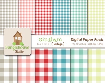 Gingham Digital Papers | Red, Teal & Aqua Paper Pack | Commercial Use Digitals | Scrapbooking Basics | Instant Download | Vintage Style